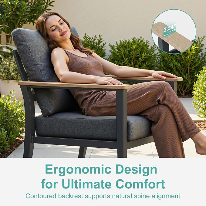 Aluminum Outdoor Patio Furniture Set 2-Piece, Patio Conversation Set Sectional Furniture Set with High Backrest & Thickened Cushions for Garden, Backyard, Poolside, Dark Grey