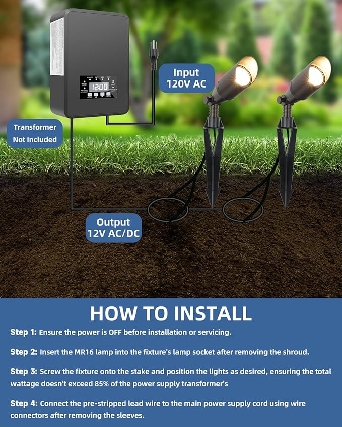 Outdoor Spot Lights for Yard 12V Wired Low Voltage Landscape Spotlights Aluminum Spot Lights with 4W MR16 LED Bulb Warm White, Waterproof Ip65 Spotlight Outdoor for Garden and Yard 4-Pack