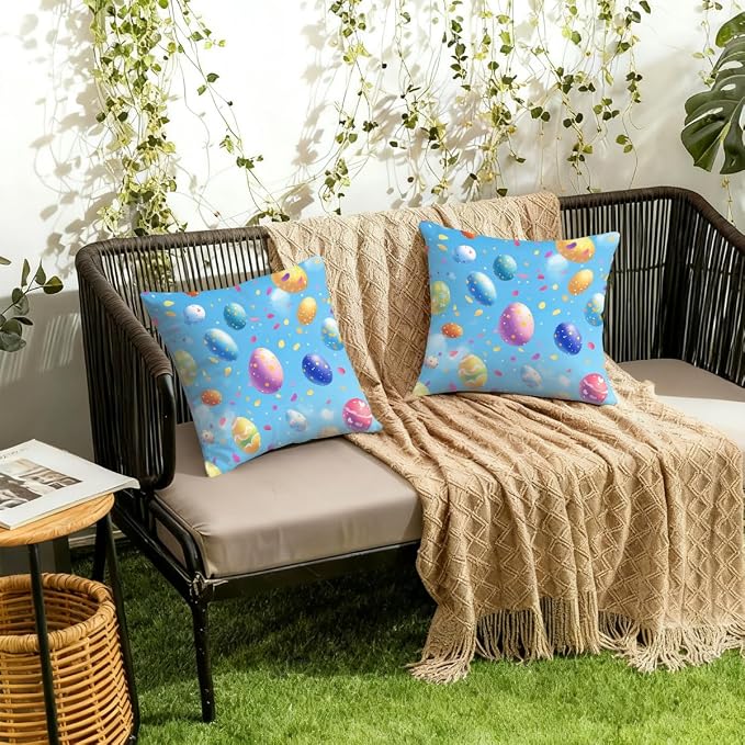 18x18 Inch Outdoor Pillow Covers Set of 2 Waterproof Throw Pillow Covers Decorative Couch Cushion Covers Magic Easter Eggs Square Pillowcases Protectors for Patio Garden Sofa