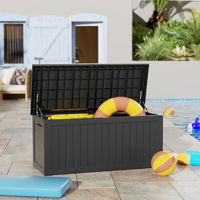 270 Gallon Heavy Duty Deck Storage Box, Extra Large Storage Organizer for Patio Furniture Accessories, Garden Tools, Indoor Storage for Cushion,Black