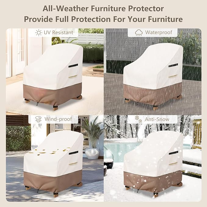 Adirondack Chair Covers Waterproof Heavy Duty Patio Furniture Covers, 34W x 37D x 36H Inches Outdoor Chair Cover 2 Pack (Beige)