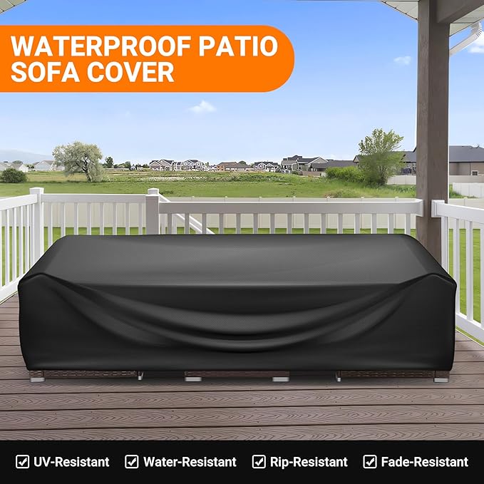 WLEAFJ Patio Furniture Covers Rectangle, Outdoor Table Covers Waterproof, Heavy Duty Outdoor Furniture Cover, Patio Sectional Set Cover 108"L x 82"W x 28"H, Black