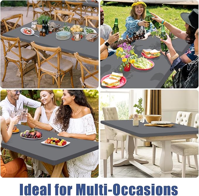 Moosfor Spandex 4 Foot Rectangle Table Cloth 2 Pack, Elastic Fitted Tablecloths for Picnic, Stretch Washable Patio Table Cover for Outdoor, Camping, Banquet and Parties (Grey, 24"x48")