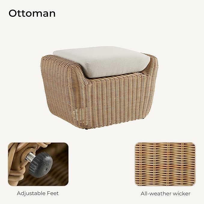 CHITA 2 Pieces Patio Wicker Furniture Set, Outdoor Rattan Chair Set with Removable Thickened Cushions, Fully Assembled(Beige Cushions with Light Brown Wicker)