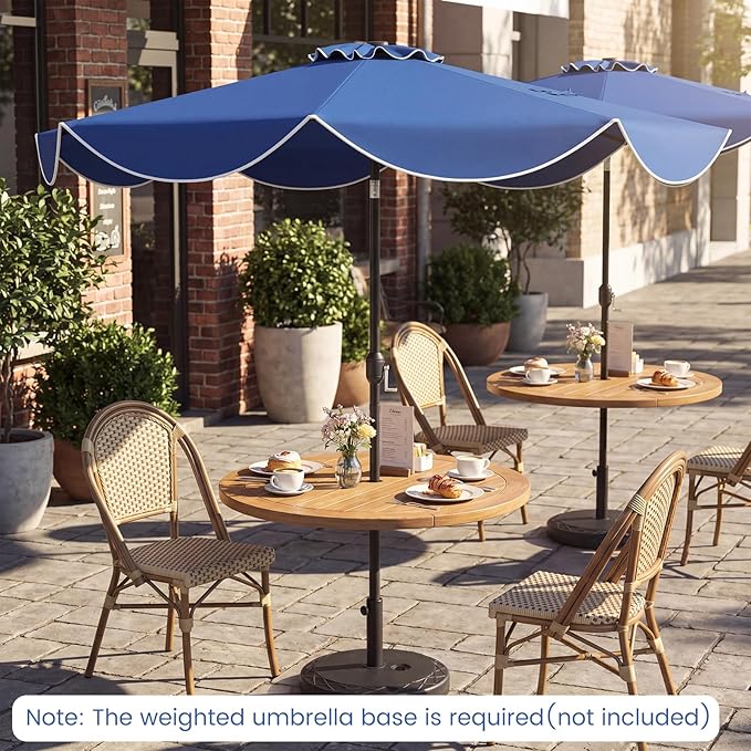Tangkula 10 FT Solar Patio Umbrella, 2-Tiers Outdoor Scalloped Table Umbrella with 24 LED Lights, Tilt Adjustment, Crank, 8 Ribs for Market Backyard Pool Deck Beach Lawn (Navy)