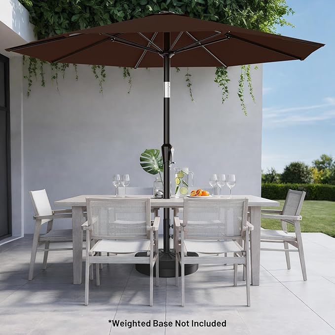 AreShark 10 FT Outdoor Patio Umbrella, Patio Table Umbrella with Push Button Tilt and Crank, Outdoor Patio Umbrellas with 8 Fiberglass Ribs, Patio Umbrellas for Market, Garden, Pool (Brown)