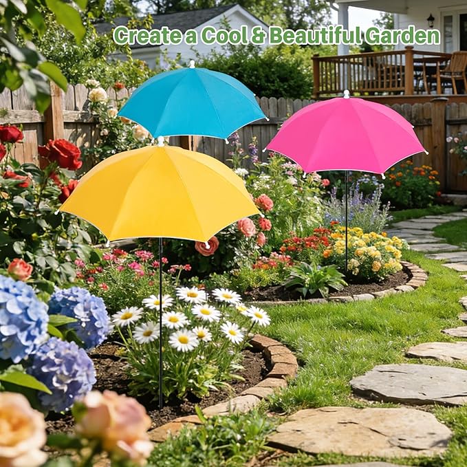 Sturdy Plant Shade Umbrella to Protect Plants from Harsh Sun, 3 Pack Adjustable Height Sun Protection for Potted Plants, More Stable Support Design, Rust-Resistant Colorful Garden Umbrella, 23.6"