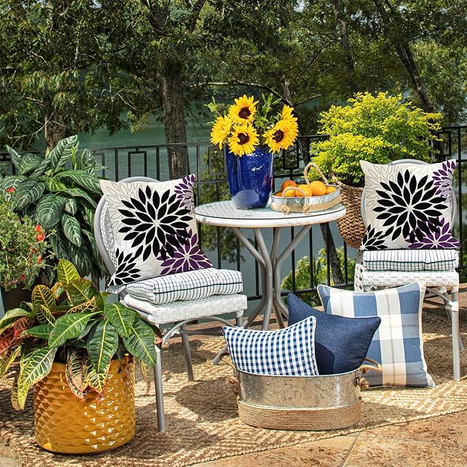 DFXSZ Outdoor Waterproof Pillow Covers 18x18 Set of 2 Black Purple Flower | Spring Summer Waterproof Flower Throw Pillowcases(No Inserts)Outdoor Decor for Patio Funiture Garden Polyester Covers