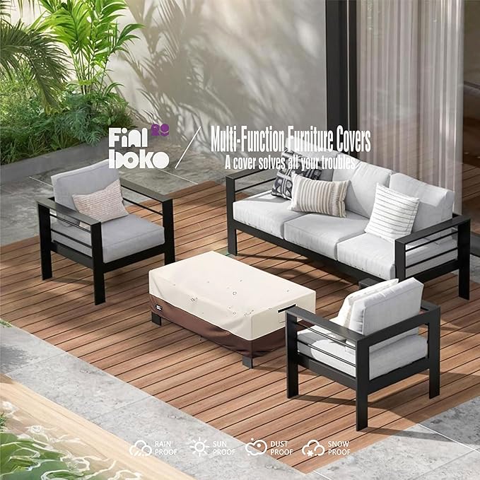 Patio Coffee Table Cover, 36"L x 24"W x 16"H Patio Rectangular Side Table Covers,100% Waterproof 600D Heavy Duty Outdoor Table Cover,Beige&Brow