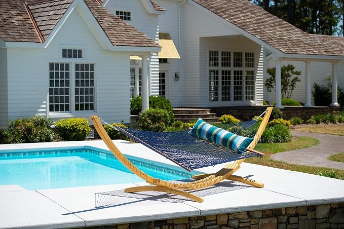 Hatteras Hammocks Deluxe Navy Duracord Rope Hammock with Free Extension Chains & Tree Hooks, Handcrafted in The USA, 450 LB Weight Capacity, 13 ft. x 60 in