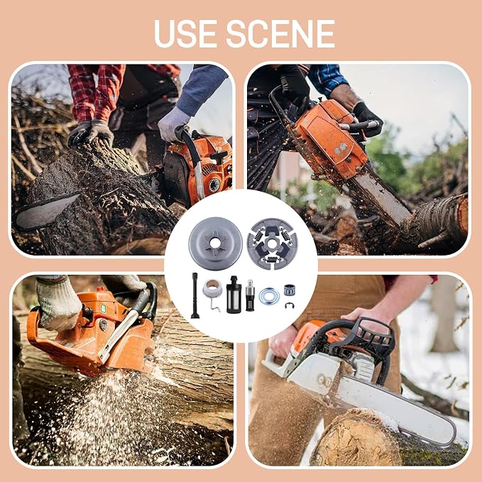 9pcs Sprocket Clutch Drum 3/8" Chainsaw Kit for 1123 640 2003, 1123 640 2073 Fit for Stihl 017 018 021 023 MS170 MS180 MS210 MS230 MS250 MS251 Chainsaw Parts with Needle Bearing Washer E-Clip