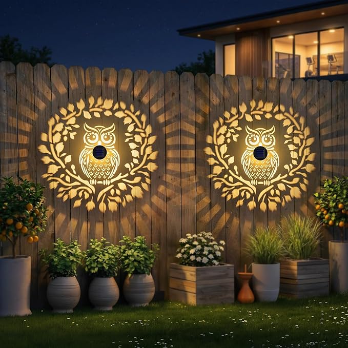 Gardsee Solar Fence Lights Outdoor 2 Pack Deck Step Wall Lights Butterfly Metal Waterproof LED Warm Yellow Light for Garden Post Patio Backyard Yard Decor (Black 7)