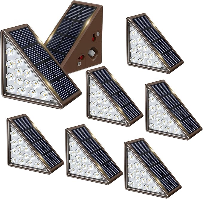 JOFIOS Solar Step Lights - 8 Pack Waterproof IP67, Outdoor Deck & Staircase Lights (Warm Brown)