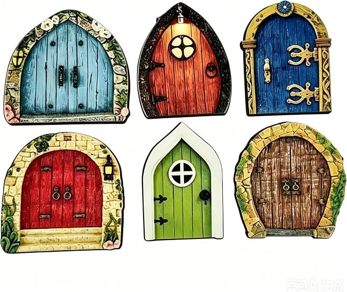 Fairy Door for Tree Wall, Mini Wooden Hobbit Door | Mini Fairy Garden Door Kit w/ Hinge, Indoor/Outdoor Decor for Terrarium, Dollhouse, Desk, Wall & Tree Hole – Hobbit Style