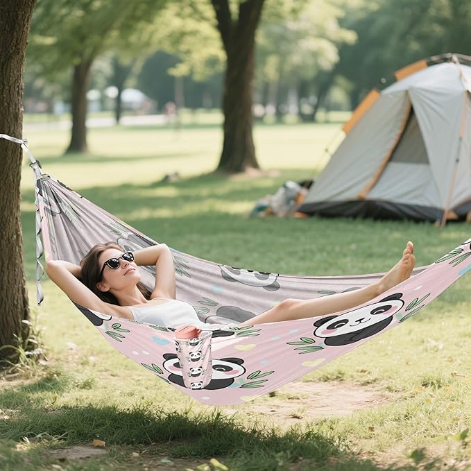 Hammocks for Outside Cute Pandas Camping Hammock Portable Hammocks with Tree Straps and Carry Bag Camping Accessories for Hiking Beach Outdoor