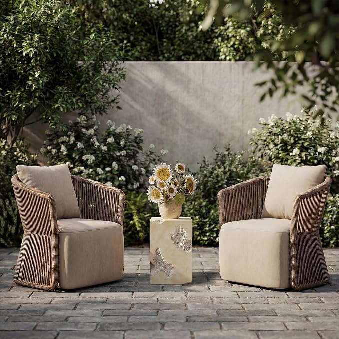 Morden Fort Modern Concrete Side Table, Sculptural Lightweight Faux Marble End Table, Indoor/Outdoor Accent Stone Table for Living Room, Patio and Garden
