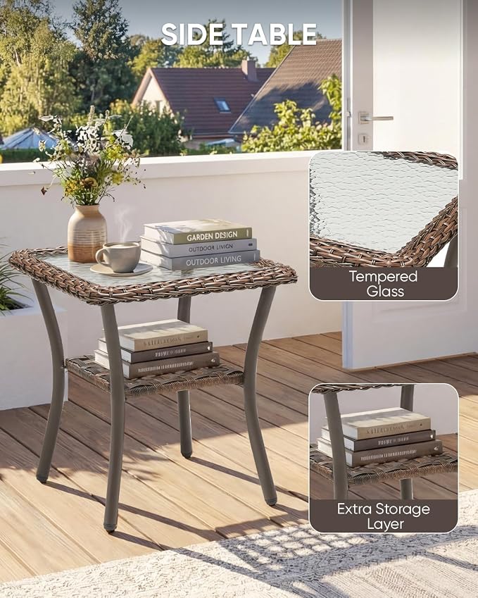 Patio Furniture Set - 9 Pieces All Weather Wicker Outdoor Furniture with 4 Swivel Chairs, 2 Ottomans, 1 Sofa,1 Side Table and Fire Pit Table, Ergonomic Design for Porch, Garden, and Backyard(Blue)