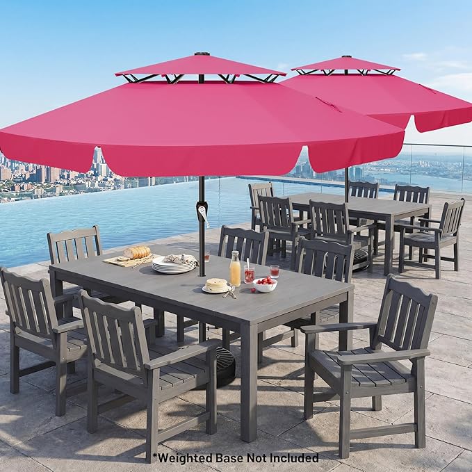 AreShark 12ft 2-Tier Patio Umbrella with Valance - Outdoor Umbrella Waterproof UV Protection, Market Table Umbrella w/ 8 Sturdy Ribs&Crank for Pool, Backyard, Garden(Rose Pink)