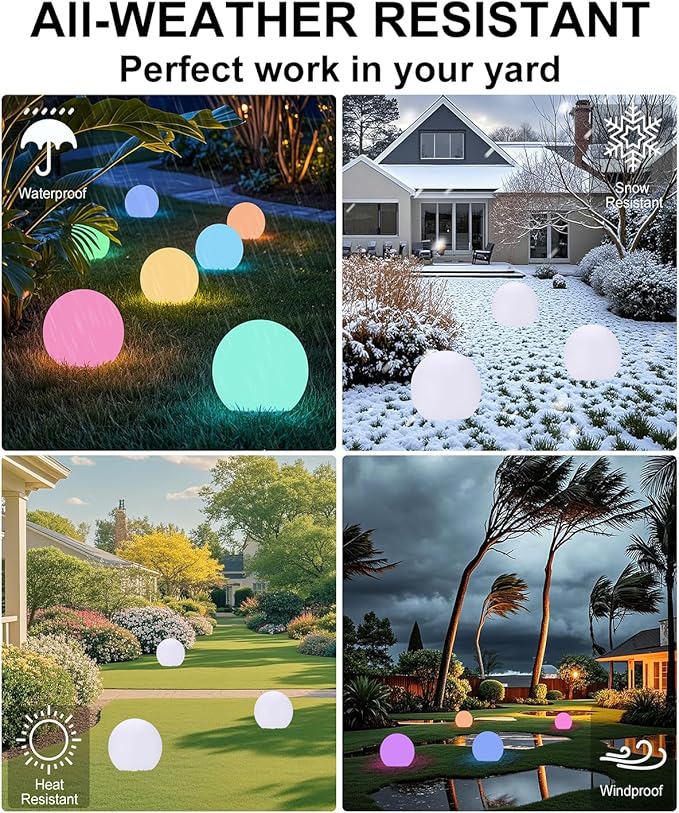 shumi 8-inch Solar Globe Lights Outdoor Waterproof, LED Solar Ball Light Outdoor 16 RGB Colors 4 Modes with Remote Control, Solar Shpere Lamp Orb Light for Outside Garden Yard Bar Party Pool