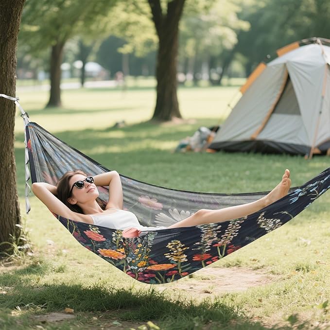 Hammocks for Outside Wildflowers Camping Hammock Portable Hammocks with Tree Straps and Carry Bag Camping Accessories for Hiking Beach Outdoor