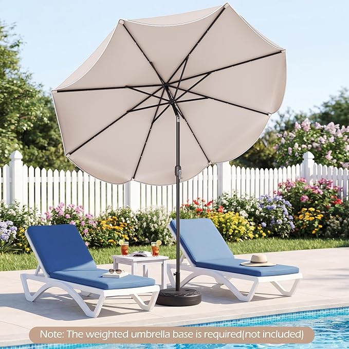 Tangkula 9 FT Solar Patio Umbrella, 2-Tiers Outdoor Scalloped Table Umbrella with 24 LED Lights, Tilt Adjustment, Crank, 8 Ribs for Market Backyard Pool Deck Beach Lawn