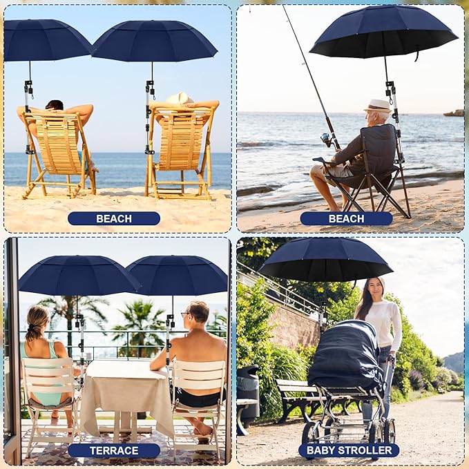 2 Pack Large Double Canopy Sun Umbrella for Chairs with Square Tube Clamp Foldable Portable Beach Umbrella for Chair Golf Cart Patio Wheelchair Outdoor Camping Fishing