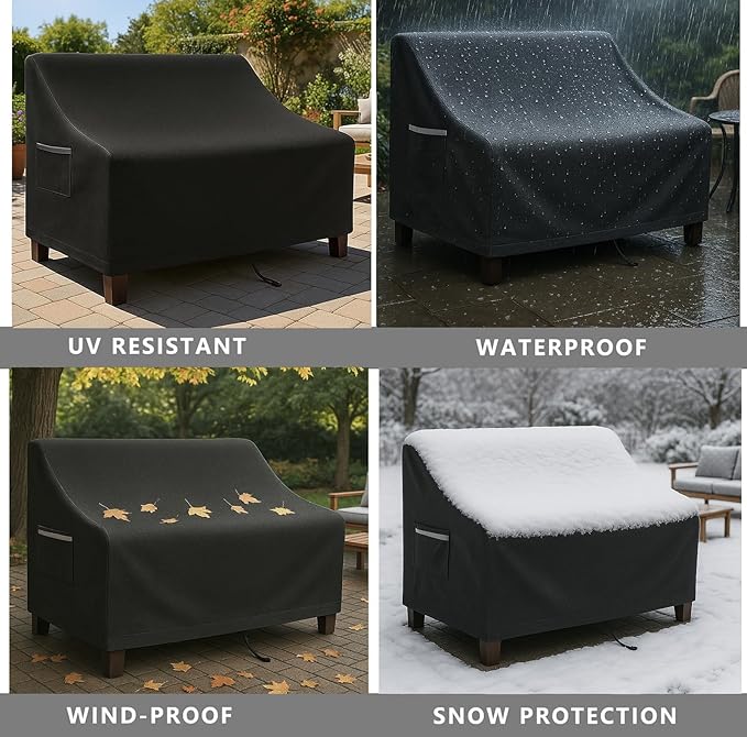 Outdoor Sofa Cover, Waterproof Patio Furniture Cover 76W x 32.7D x 33H inches Heavy Duty 600D Oxford Fabric Black