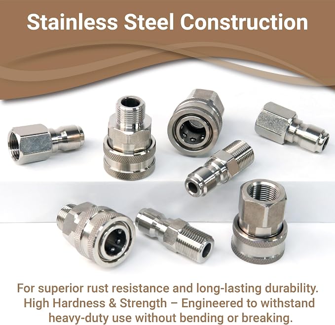 Pressure Washer Quick Connect, 3/8 Inch Quick Connect Pressure Washer Fittings, Stainless Steel, 8-PC, Female and Male Thread