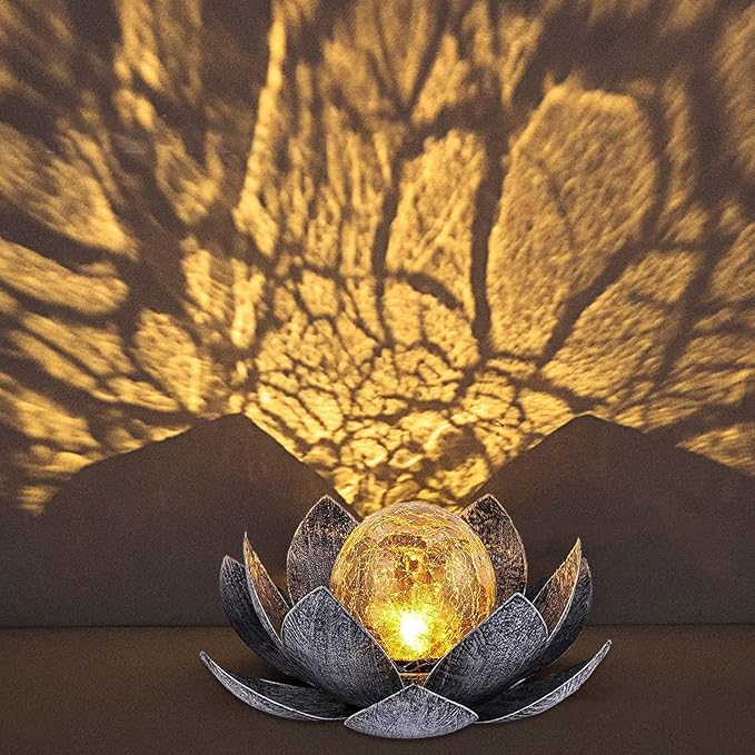 Lotus Solar Lights Outdoor Decor, Waterproof LED Metal Garden Decors for Patio, Yard, Lawn, Balcony, Outdoor Table, Ground