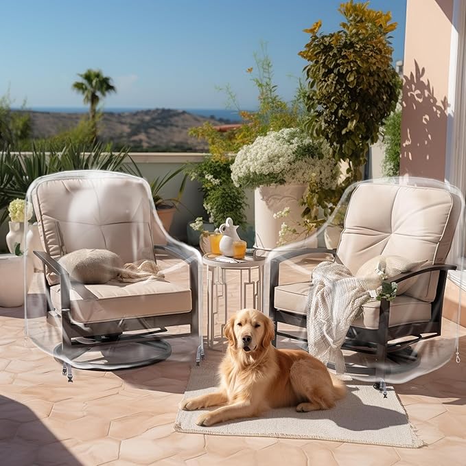 Outdoor Waterproof Swivel Lounge Chair Cover – Heavy-Duty Transparent PVC Protection (2-Pack, 30” W x 34” D x 38” H) for Pet Families Outdoor Furniture