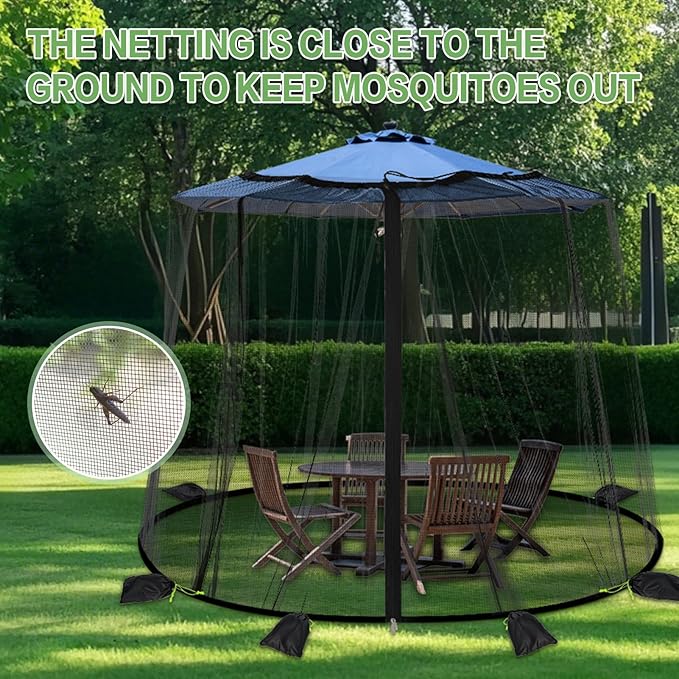 Patio Mosquito Netting - Mosquito net for Patio Garden and Outdoor Umbrellas with Adjustable Elastic Cord and Zipper Umbrella net