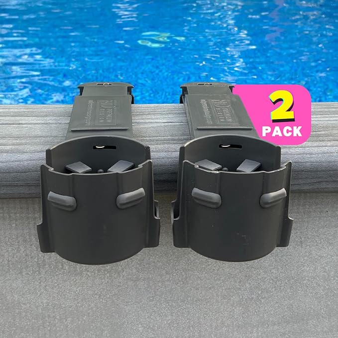 2-Pack Poolside Cup Holders for Square-Top Above Ground Pools, Adjustable Fit for Wide Edges, Non-Slip Silicone Grips, Fits Tumblers & Drink Bottles, Use on Deck, Boat & Patio, Dark Grey