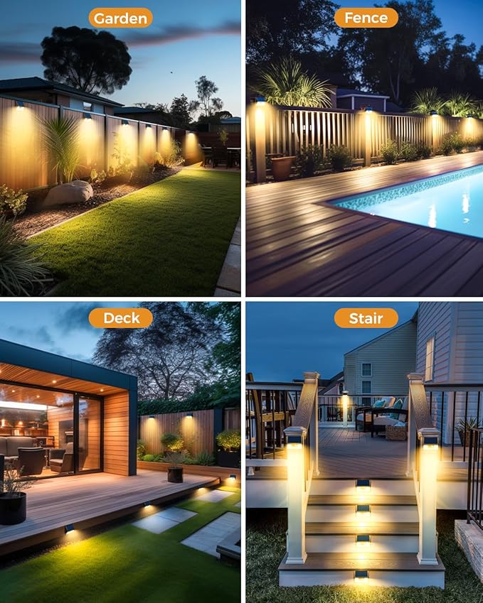 vighep 12 Pack Solar Motion Lights for Outside, Waterproof Fence Lights Outdoor, Warm White LED Wall Lights Wireless for Yard Steps Stairs Garden - Brown