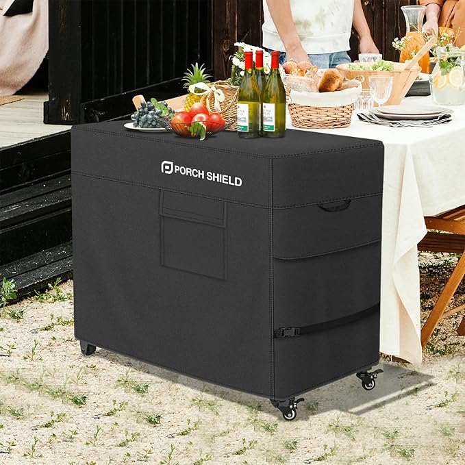 Porch Shield Outdoor Prep Table Cover –Waterproof Patio Dining Cart Cover Fitting Grill Stainless Steel Cart up to 46" L x 24" W x 30" H, Black