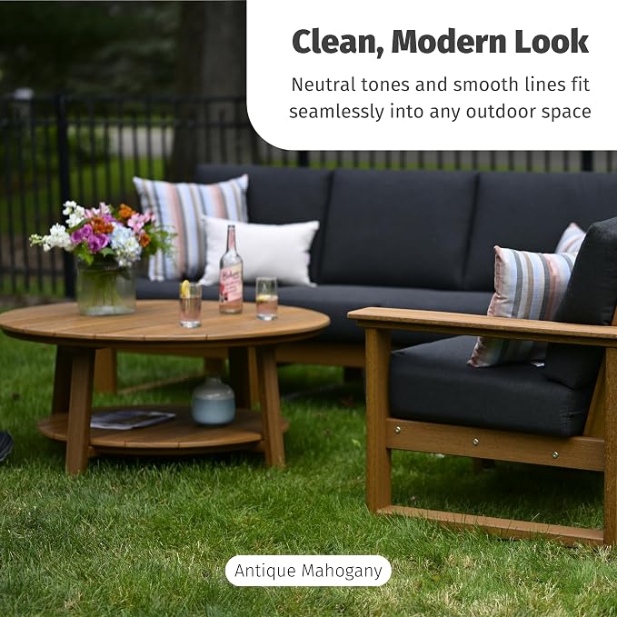 LuxCraft Deluxe Poly Round Outdoor Coffee Table, Two Tier Coffee Table, Round Conversation Tables for Outside Patio with Lower Shelf - Amish Made in USA (Antique Mahogany)