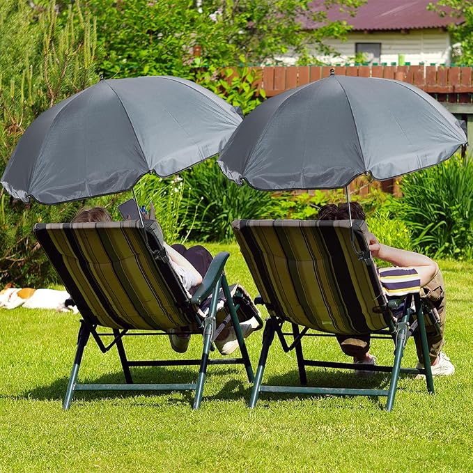 Buryeah 2 Pcs Beach Chair Umbrella Automatic with Universal Adjustable Clamp 44" UPF 50+ Portable Clamp on Beach Chair for Wheelchair Patio Golf Carts Camping