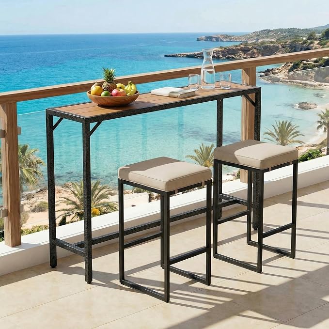 TLSUNNY Outdoor Bar Table, 47" Patio Counter Height Table, High Top Furniture w/HDPE Top, E-Coating & Hammer-Finish Frame, Adjustable Foot, All Weather for Hot Tub,Balcony,Poolside,Kitchen
