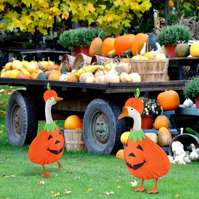 Halloween Goose Outfit Pumpkin Goose Costume Cute Goose Clothes Porch Goose Outfits for Cement Goose Halloween Outdoor Patio Yard Lawn Statueart Goose Duck Decoration