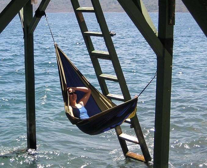 Vivere Parachute Nylon Double Hammock, Navy/Olive