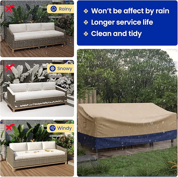 Tangkula Patio 3-Seater Waterproof Outdoor Deep Sofa Cover with Padded Handle & Click-Close Straps, Air Vent, Heavy Duty PU Couch Cover, 77" W x 43" D x 29.9" H