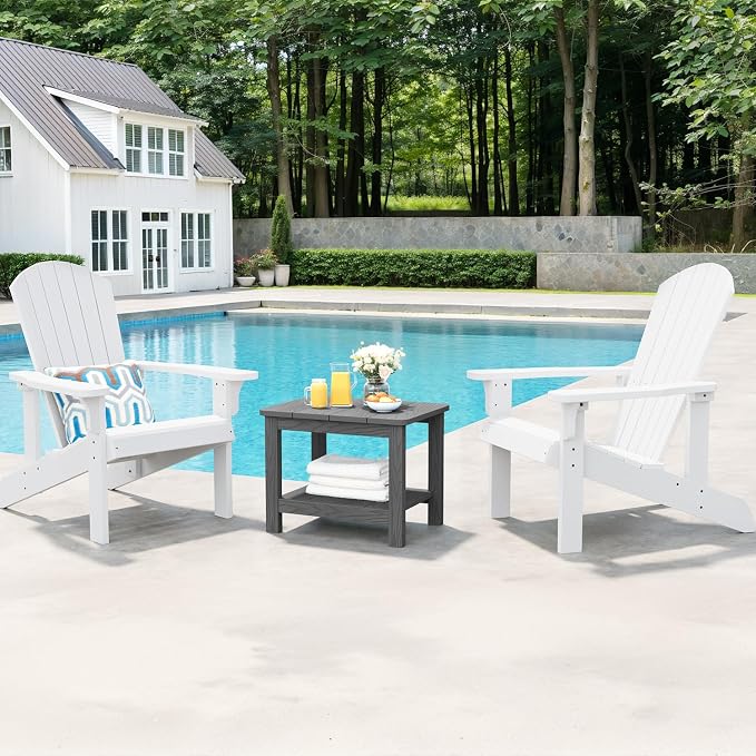 18" Outdoor Side Table, 2-Tier Patio Side Table, Weather Resistant, Easy Assembled, HIPS Adirondack Side Table for Backyard, Pool, Indoor (Gray)