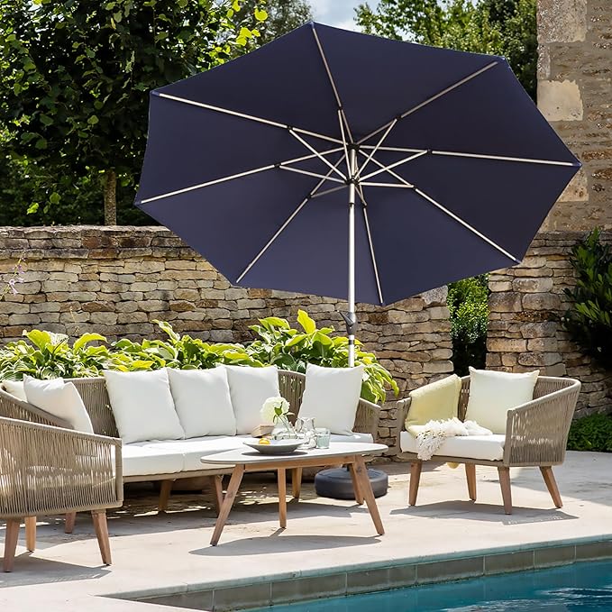 Domi 9FT Patio Umbrella, Outdoor Table Umbrella with Aluminum Pole, UV Protection Waterproof Market Sun Umbrella with Push Button Tilt and Crank for Garden, Deck, Backyard, Pool (Navy Blue)
