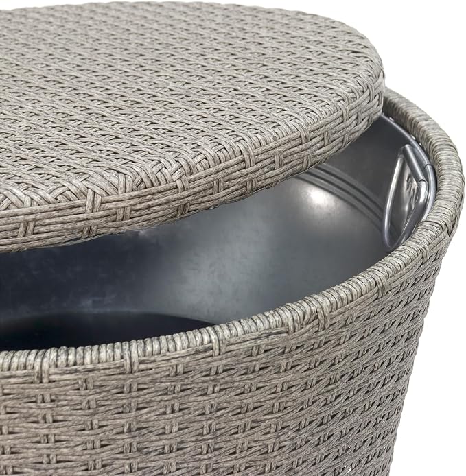 ABBLE Wicker Patio Ice Cooler Table Cool Bar Outdoor Patio Furniture Side Table with Beer and Wine Cooler Grey