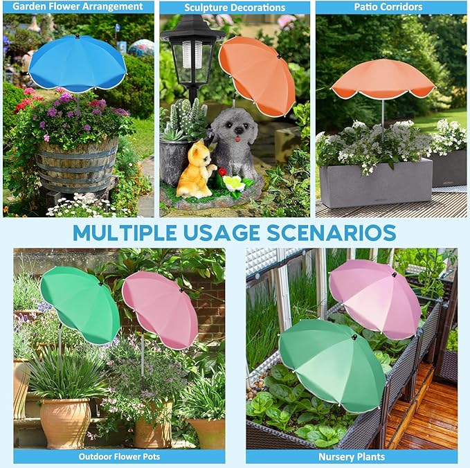 QRRICA 23.6" Adjustable Garden Umbrella Shade for Outdoor Use, Potted Greenery & Garden Beds – Angle-Adjustable Sun Protection