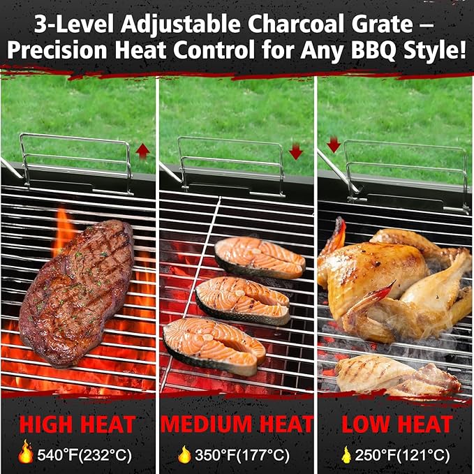 Barrel Barbecue Charcoal Grill: Premium Spacious Outdoor BBQ Grill with Side Table - Ideal for Patio Cooking Backyard Grilling Camping Picnics Tailgating Parties