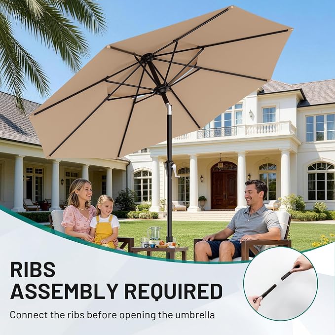 AreShark 10ft 2 Tiers Patio Umbrella - Outdoor Umbrella Waterproof UV Protection, Market Table Umbrella w/Push Button Tilt&Crank for Pool, Porch, Garden(Beige)