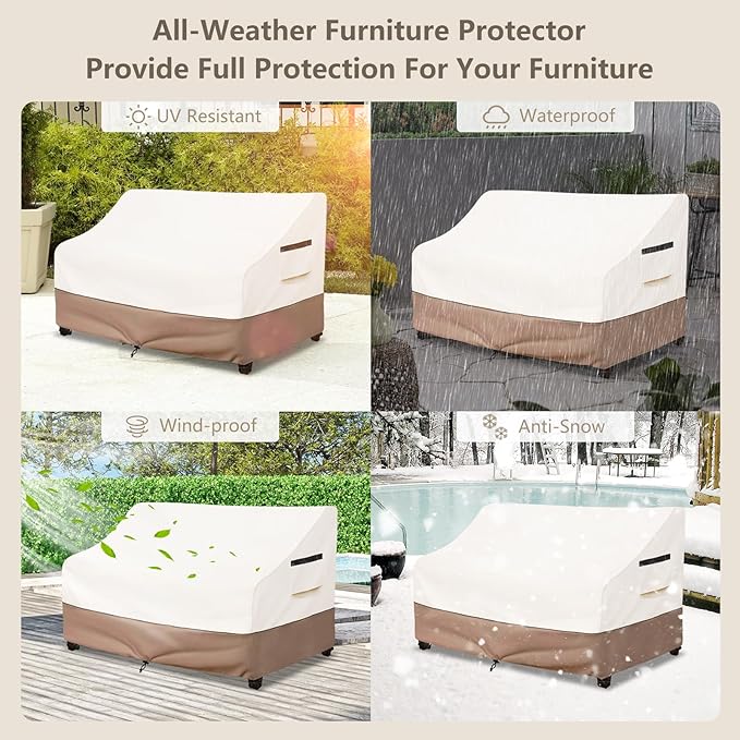 Outdoor Couch Cover Waterproof Heavy Duty Patio Furniture Covers, 79W x 38D x 35H Inches 3 Seater Outdoor Sofa Cover (Beige)
