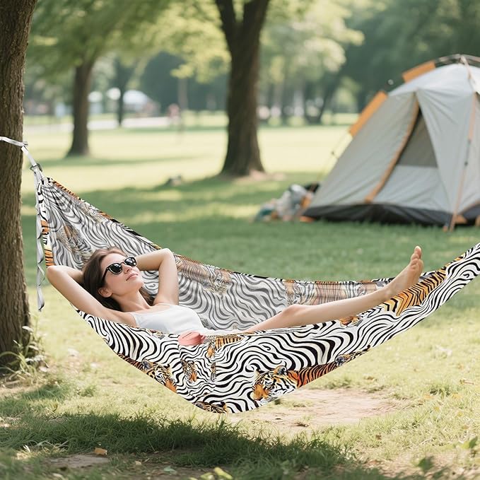 Camping Hammock Outdoor Hammocks for Outside Tigers Wavy Lines Beach Trees Portable Lightweight with Pockets Tree Straps Indoor