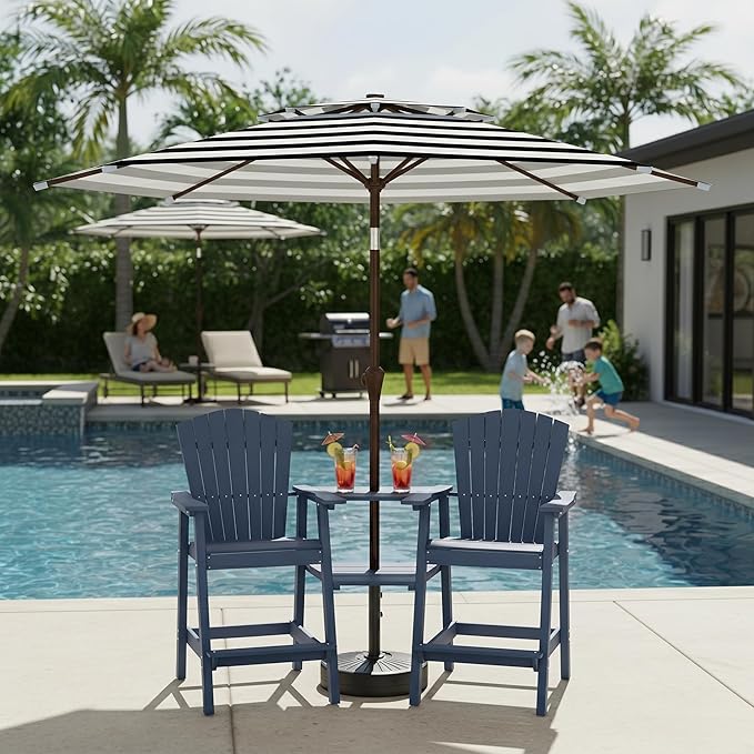 Outdoor Patio Umbrella, 2 Tiers Market Table Umbrella with 8 Sturdy Ribs, Push Button Tilt and Crank, UPF50+ UV Protection for Deck, Pool, Garden and Backyard
