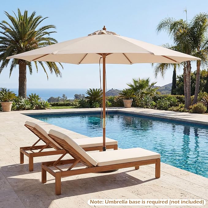 Tangkula 9 FT Patio Umbrella, Outdoor Table Market Umbrella with 8 Wooden Ribs, 3 Adjustable Heights, Rope Pulley System for Garden, Vented Top for Pool Backyard Deck Garden